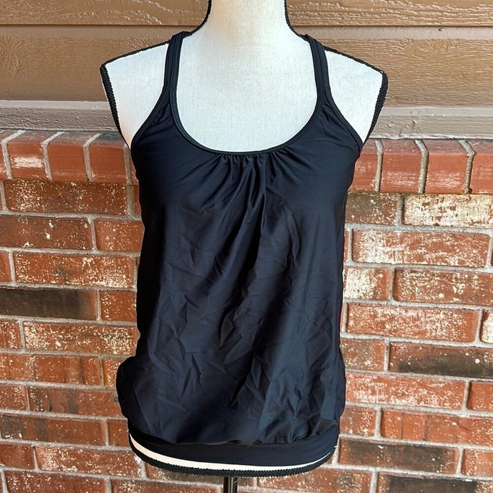 Tempt Me Small Solid Black Tankini Top Criss Cross Back Tummy Control Swim